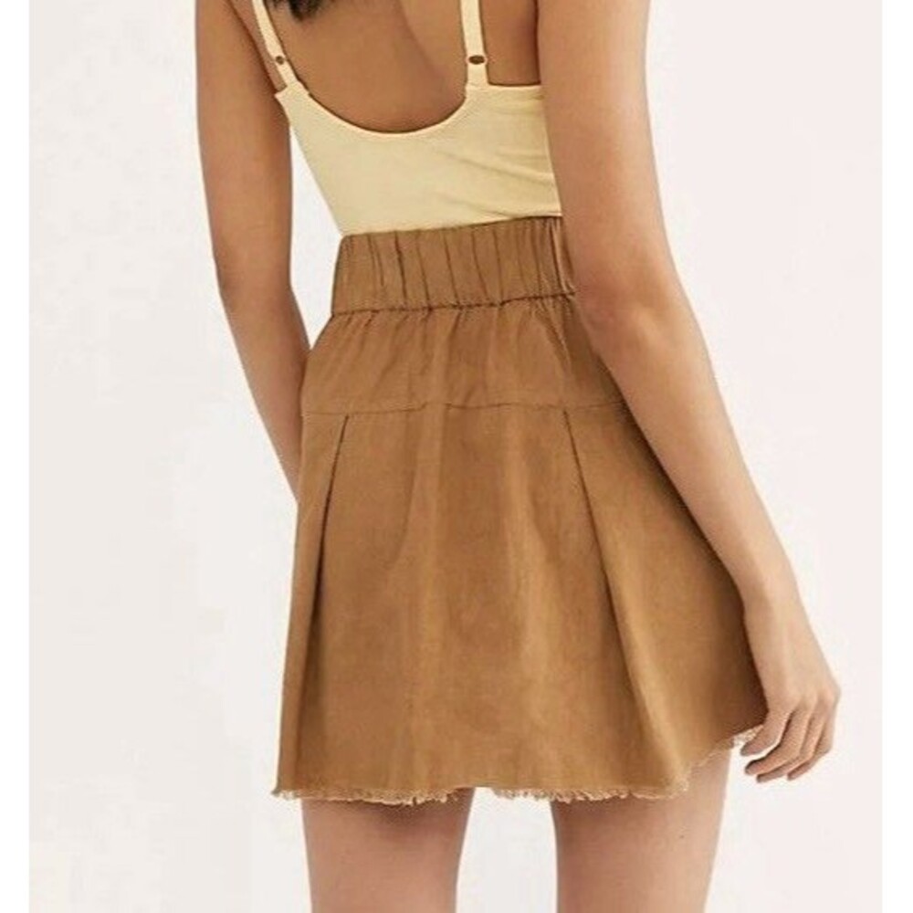 Free People Mariposa Mini Skirt Cocoa Pleated Utility Cotton Raw Hem XS NWT - Picture 7 of 9